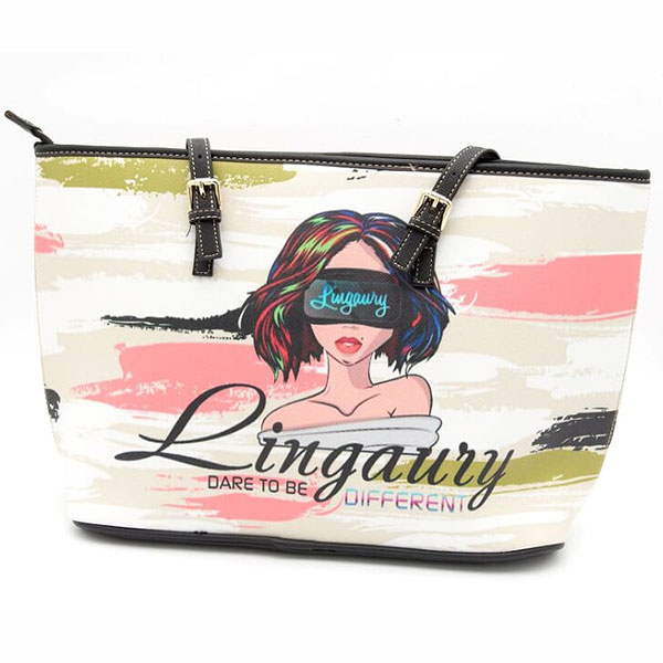 Black and Pink Patches Handbag. Part of the Lingaury Graphic Handbag Range