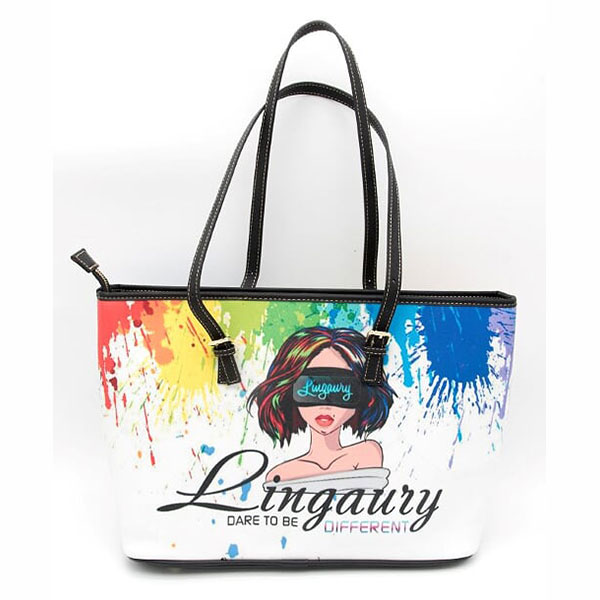 Rainbow White Handbag. Part of the Lingaury Graphic Handbag Range