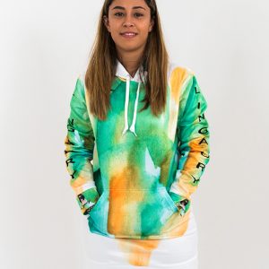 Unique Green and Yellow Hoodie Dress. Part of the Lingaury Graphic Range of hoodie dresses collection
