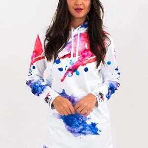 Unique pink and blue hoodie dress. Part of the Lingaury hoodie dress collection