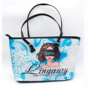 Lingaury Graphic Range Of Handbags – Light Blue and White