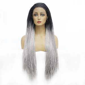 Unique Synthetic braided wig black grey ombre. Part of the Lingaury Synthetic Wig collection