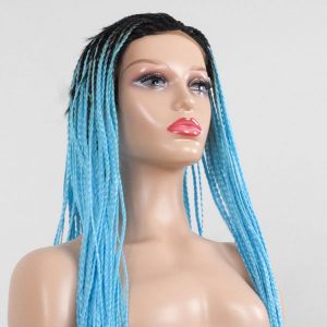 Unique Synthetic braided wig dark blue to light blue. Part of the Lingaury Synthetic Wig collection