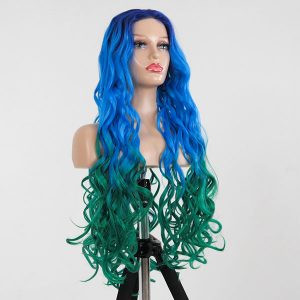 Unique Synthetic Wavy Ombre Wig Blue to Green. Part of the Lingaury Synthetic Wig collection