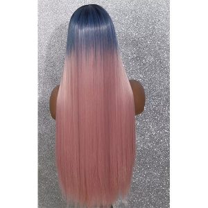 Unique Synthetic straight ombre wig light blue to pink. Part of the Lingaury Synthetic Wig collection