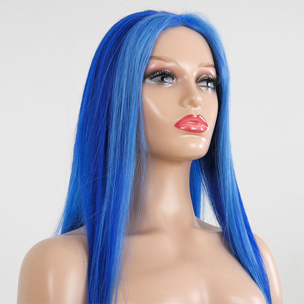 Human hair wig in blue with light blue highlights. Part of the Lingaury Human Hair Wig collection