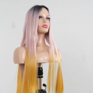Unique Synthetic Straight Ombre Wig Pink to Yellow. Part of the Lingaury Synthetic Wig collection